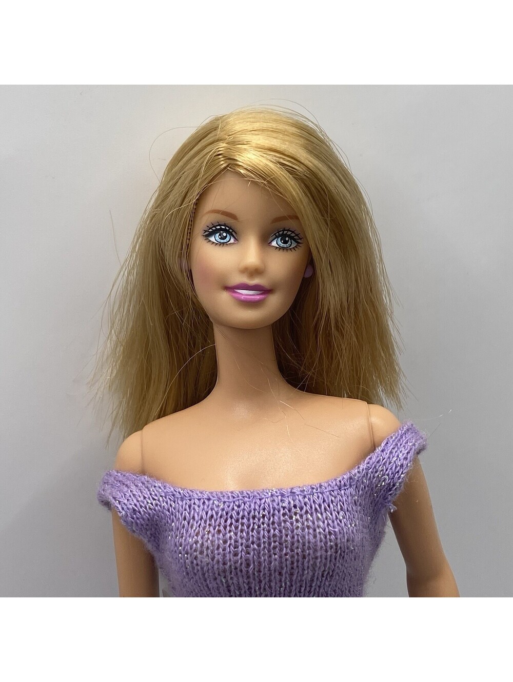 2002 Barbie Pretty Party Doll New No Box Blonde Purple Sweater Dress Shoes Brush